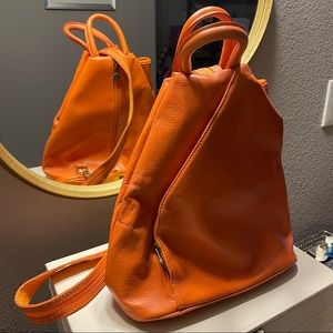 Orange Italian genuine leather backpack purse